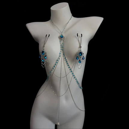High Quality Fringe Sapphire Nipple Clamps Body Chain Breast Restraint  BDSM Waist Chain Couples' Flirting  Adult Sex Toys 18+