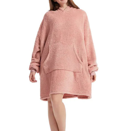 New Winter Women Double-faced Fleece Hoodie Blanket Oversize Large Pocket Warm Couple Loose Sweatshirts Women And Men Robe