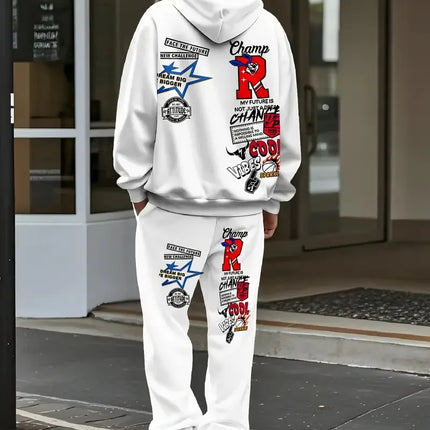 The new men's hoodie set for Spring and Autumn 2025 features a casual fashionable and comfortable 3D letter pattern print