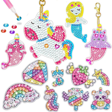 Diamond Art Kits for Kids with Keychains Unicorn Mermaid Diamond Painting Gem Art Diamond Dots for Girls Age 8-12 Holography DIY