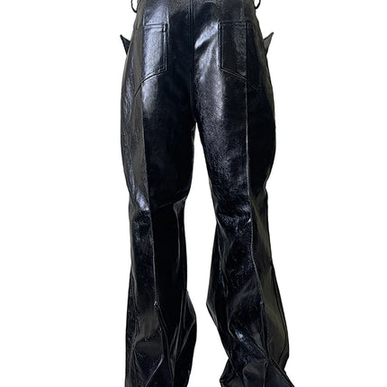 Nerazzurri Autumn Shiny Black Pu Leather Flare Pants for Men Dark Academia Vintage Opium Style Streetwear Clothing Fashion 2026
