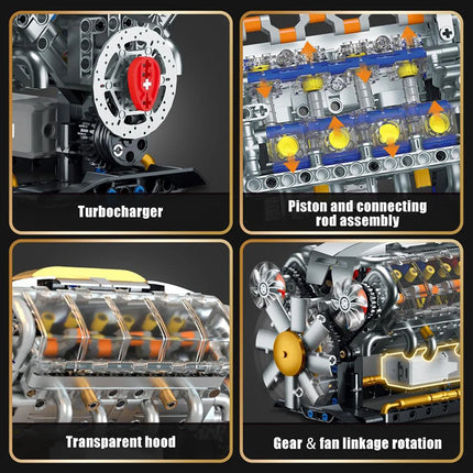 Technical Mechnical Electrice V8 Engine Building Blocks Simulation Car Engine MOC Bricks Science Education Toys Kids Adult Gift