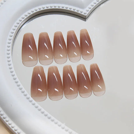Dark Brown Flowers 24 Pcs Press-on Nails Pink Nail Polish Glossy Artificial Finger Manicure Reusable False Nails