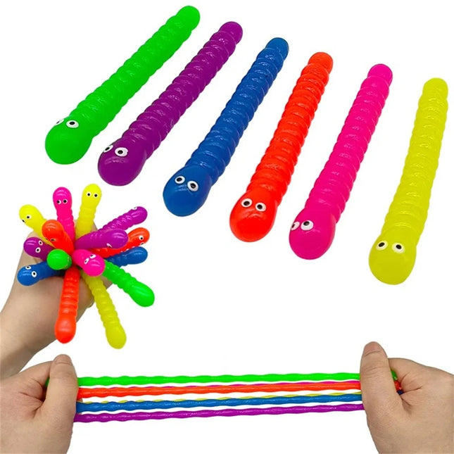 Colored Caterpillar Pull Worm Noodle Fidget Toys Stretch String TPR Rope Anti-Stress String Stress Relief Autism Vent Toys