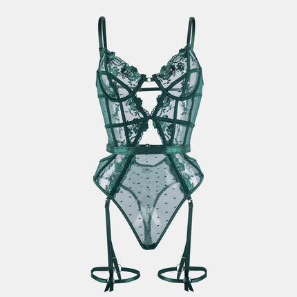 Toucheart Lace Sexy Skinny Babydoll Bodysuit Embroidery Erotic Private Adult Suit Solid Color Patchwork High Waisted Sexy Set