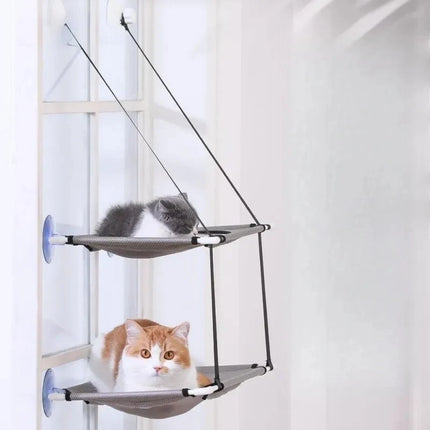 Cat Hammock Window Bed, Double-Decker Tunnel with Suction Cups, Hanging Sunny Seat for Kittens, Winter Wall Mount Pet Sofa