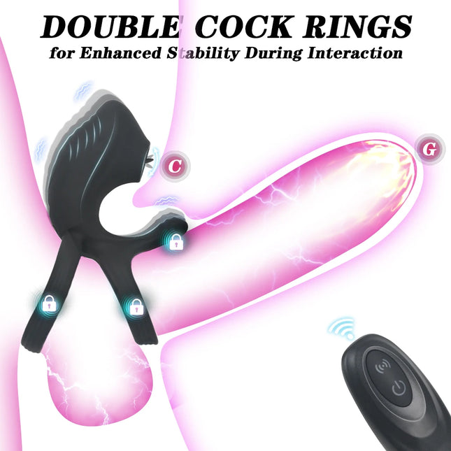 Télécommande Anneau Vibrant pour Pénis à Retardement d'Éjaculation avec Simulateur de Clitoris Lèche-Langue pour Couples