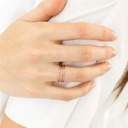 eManco Stainless Steel Birthstone Ring  Gold Color Simple Fashion Style For Women Festival Party Gift