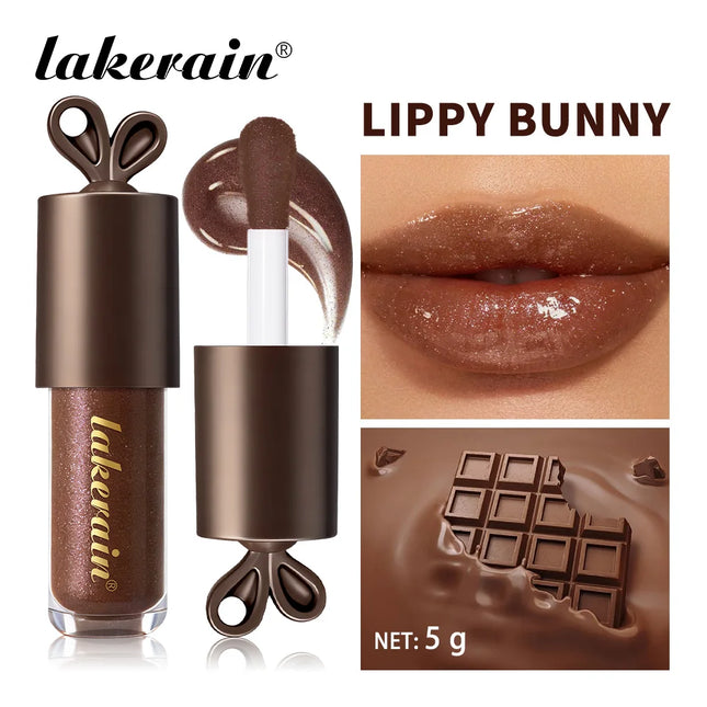 Lakerain Chocolate Rabbit Lip Gloss Mirror Effect Moisturizing Smooth Non-Sticky Long Lasting Hydration Lippy Bunny Lipstick