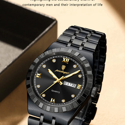 POEDAGAR Business Men's Watches Waterproof Luminous Week Date Fashion Men's Wristwatch Stainless Steel Quartz Watch For Men Reloj