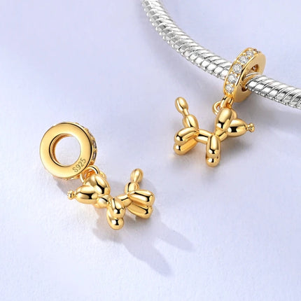 Original 925 Sterling Silver Charm Bead Balloon Poodle Cute Puppy Heart Charm Fit Bracelet Bangle Pendant Women DIY Jewelry Gift