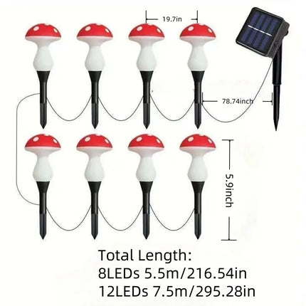 1PC 8/12LED solar mushroom ground plug light,with eight lighting modes,used for gardens,lawns,courtyards,and outdoor decoration