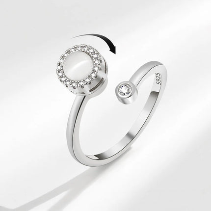 VENTFILLE 925 Sterling Silver Moon And Stars Zircon Rotatable Ring For Women Gift Diamond Relieve Stress Ring Jewelry Wholesale