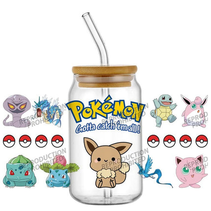 uv dtf Pikachu sticker Glass Tumbler Wrap 16oz Libbey Cup DTF Decal Pokemon Design cup wraps Home decoration