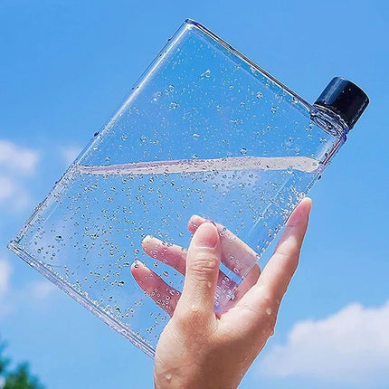 1pc Portable Clear Reusable Slim Flat Water Bottle 420ml Transparent Cup for School Sports Travel Drinkware