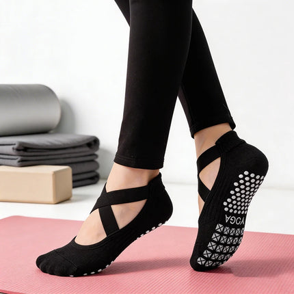Women Non-Slip Yoga Socks Silicone Indoor Cotton Bandage Backless Pilates Fitness Sock Ladies Ballet Dance Sports Grippers Socks