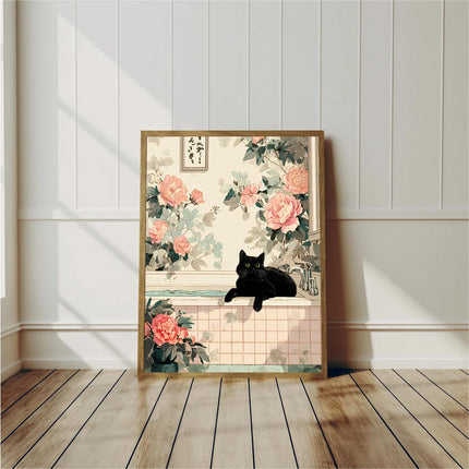 Japandi Black Cat Poster Minimalist Asian Cat Prints Canvas Painting Minimalist Japanese Wall Art Pictures Home Room Decoration