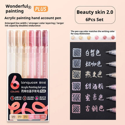 Languo 6 Colors Acrylic Painting Handbook Pens Multi-Color Gel Pen Student Neutral Pen Writing Marker Stationery