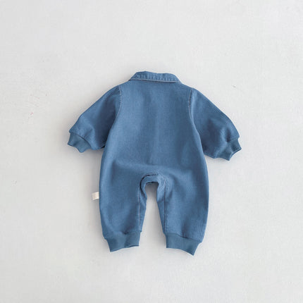 Baby one-piece suit, denim autumn wear, embroidered outdoor crawling clothes for boys and girls, Hayi, first birthday clothes fo