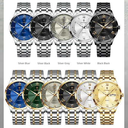 POEDAGAR Luxury Fashion Men Clock Waterproof Luminous Date Week Man Wristwatch Sports Stainless Steel Quartz Men's Watches Reloj