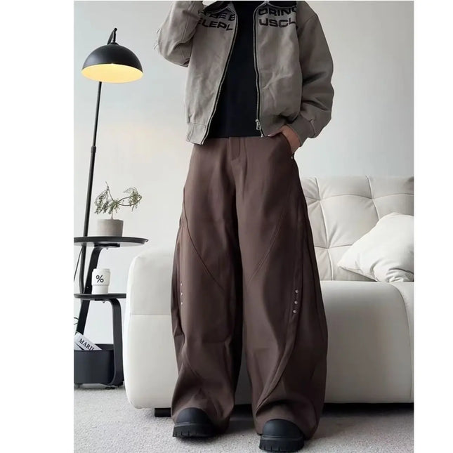 Y2k Wide Leg Suit Pants Men Casual Drape Straight Baggy Curved Dress Pants Business Work Wear Trousers Streetwear