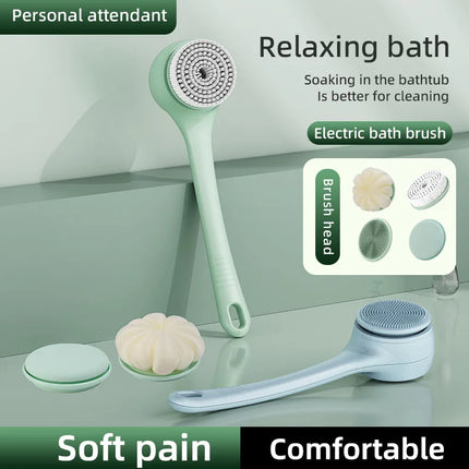 HOMEFISH Dual Handle Electric Bath Body Scrubber Brush with Long Handle Back Cleaning Tool for Back Exfoliation And Deep Cleanin