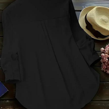 Plus Size Women Cotton Linen Button Down Shirts Long Sleeve Lapel Shirt Tops Solid Color Loose Casual Tops