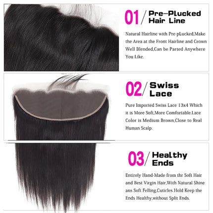 13x4 Lace Front Closure Human Hair Ear to Ear Transparent Lace Frontal Closure Straight Hair Extensions Human Hair Pre Plucke