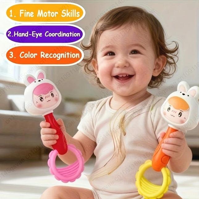 2PCS Baby Rattle Toy with Animal Shapes - Toy for Infants & Toddlers- Hand-Eye Coordination, Safe Non-Toxic Material