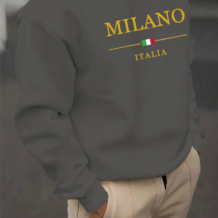 Men's autumn and winter casual loose fashion classic MILANO ITALIA pattern printed long sleeved round neck sweatshirt