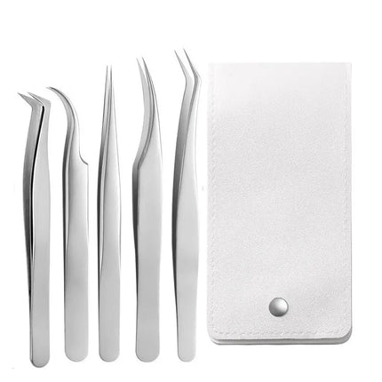 5PCS Eyelash Extension Tweezers Set Lash Applicator Tool Stainless Curved Straight For Eyelash false Clip Makeup Nail Art Tools
