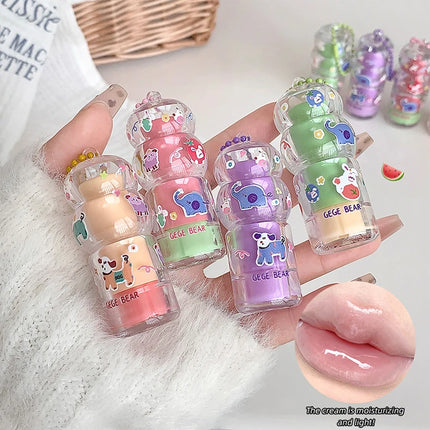 Gege Bear Fruit-Flavored Lip Balm Hydrating Cute Keychain Pendant Lipstick Long Lasting Moisturizing Reduce Lip Lines&Lip Base