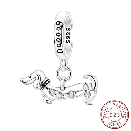 Original 925 Sterling Silver Charm Bead Balloon Poodle Cute Puppy Heart Charm Fit Bracelet Bangle Pendant Women DIY Jewelry Gift