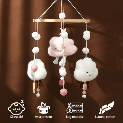 Baby Wooden Rattles Bed Bell Soft Felt Cartoon Cloudy Star Hanging  Toys Pendant Crib Mobile Toys Holder Bracket Infant Gift Kid