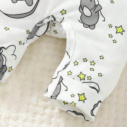 2pcs Baby Cute Cartoon Elephant Pattern Embroidery Long Sleeve Romper With Hat