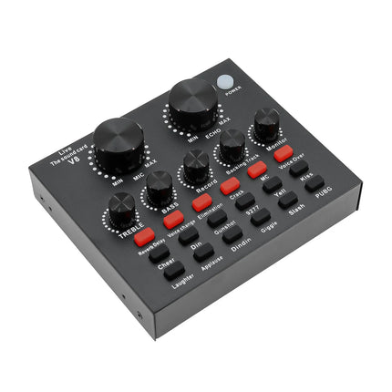 V8 Audio Sound Card USB Plug DJ Equipment Sound Cards Audio Mixer For Phone Computer PC Webcast Live External Karaoke Recording