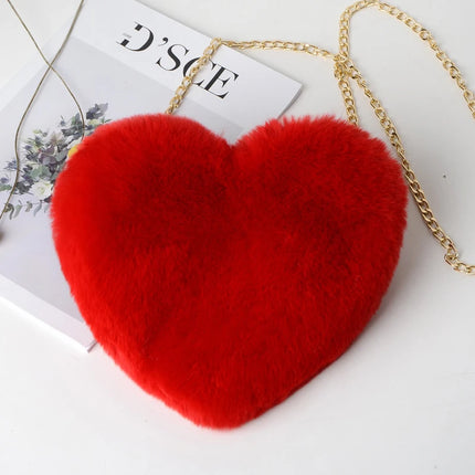 Simple Styles Plush Heart-shaped Handbags Women Handbag Diagonal Crossbody Bag Peach Heart Versatile Fashion Wallet
