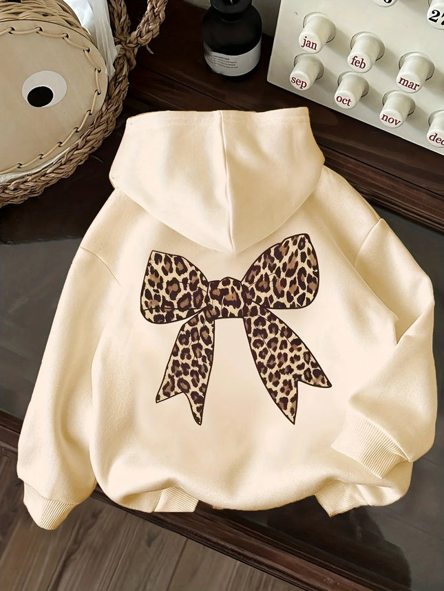 Women's Simple Bow Pattern Warm Hooded Sweatshirt for Spring and Autumn Fashion Casual HipHop Sweatshirt Harajuku Unisex ﻿