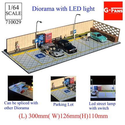 1:64 Scale Miniatures Building Scene Car Parking Lot Model Lighting Version Car Garage Diorama Models Simulation Collection Gift