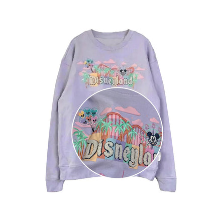 Disney Pink Disneyland Letter Embroidery Cartoon Mickey Minnie Cute Print Sweatshirt Zipper Women Jumper Fleece Pullover Unisex