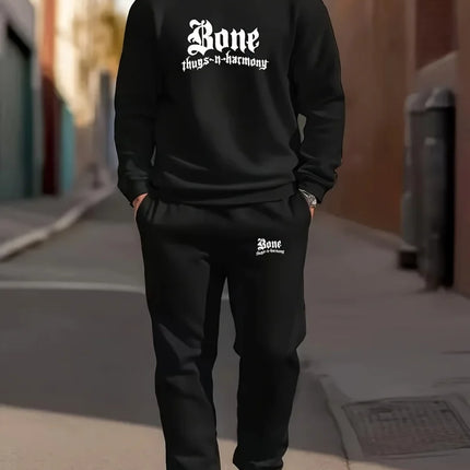 Autumn Casual Men's Long-Sleeve Set Trendy Gradient Print Outdoor Crew Neck Long-Sleeve Top & Casual Pants Two-Piece Set