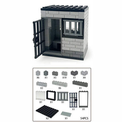 Classic Jail Building Model - Police vs Thief Brick Set for Collection and Display
