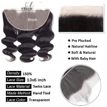 Body Wave 13x6 Lace Frontal Only 2x6 Lace Closure 4x4 5x5 6x6 Transparent Swiss Lace Closure 360 Lace Brazilian 100% Human Hair