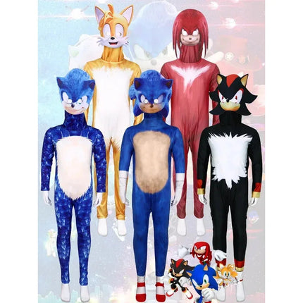 Wholesale New Sonic Costume Kids Miles Prower Knuckles Shadow Hedgehog Jumpsuit Anime Sonic Cosplay Halloween Birthday Party Cosplay
