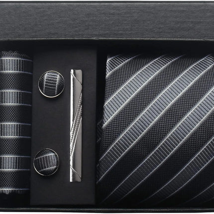 Classic 100% Silk Men's Ties In Gift box 8cm Plaid Dot Striped Business Necktie Handkerchief Cufflinks Wedding Party Tie Set