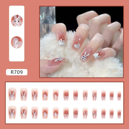 Cool Ash 24 Pcs Press on Nails Pink Nail polish Glossy Artificial Finger Manicure Reusable False Nails for Women