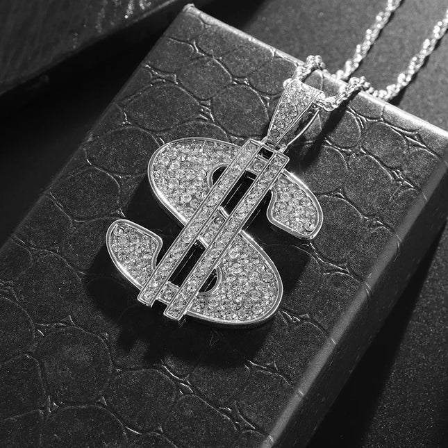Hip Hop Iec Out Put Crystal Zirconia Dollar Sign Pendant Necklace Fashion Punk Cool Rock Rap Party Jewelry Accessories for Men