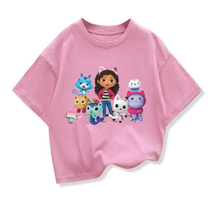 Anime Gabbys Dollhouse Costume Kids Casual Tshirts Baby Girls Gabby Cats Ears Tops Toddler Boys Short Sleeve Clothes Tees