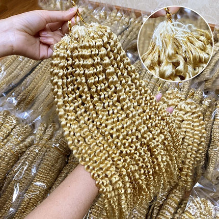 613 Deep Wave Crochet Human Hair Bulk Knotless Pre-Separated Kinky Curly With String Pre-Looped Reusable Hair Extensions 14-24''