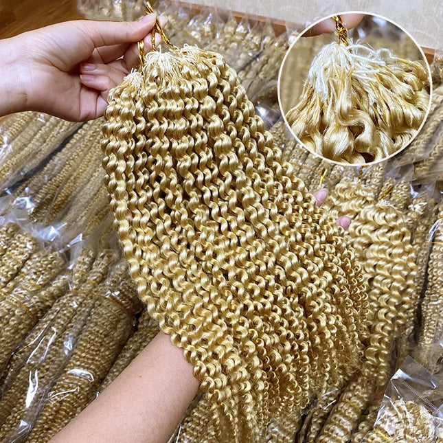 613 Deep Wave Crochet Human Hair Bulk Knotless Pre-Separated Kinky Curly With String Pre-Looped Reusable Hair Extensions 14-24''